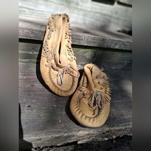 Fringed Tan Moccasins